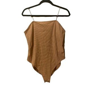 Wild Fable Tan Ribbed High Chest Cami Tank Bodysuit Top size L